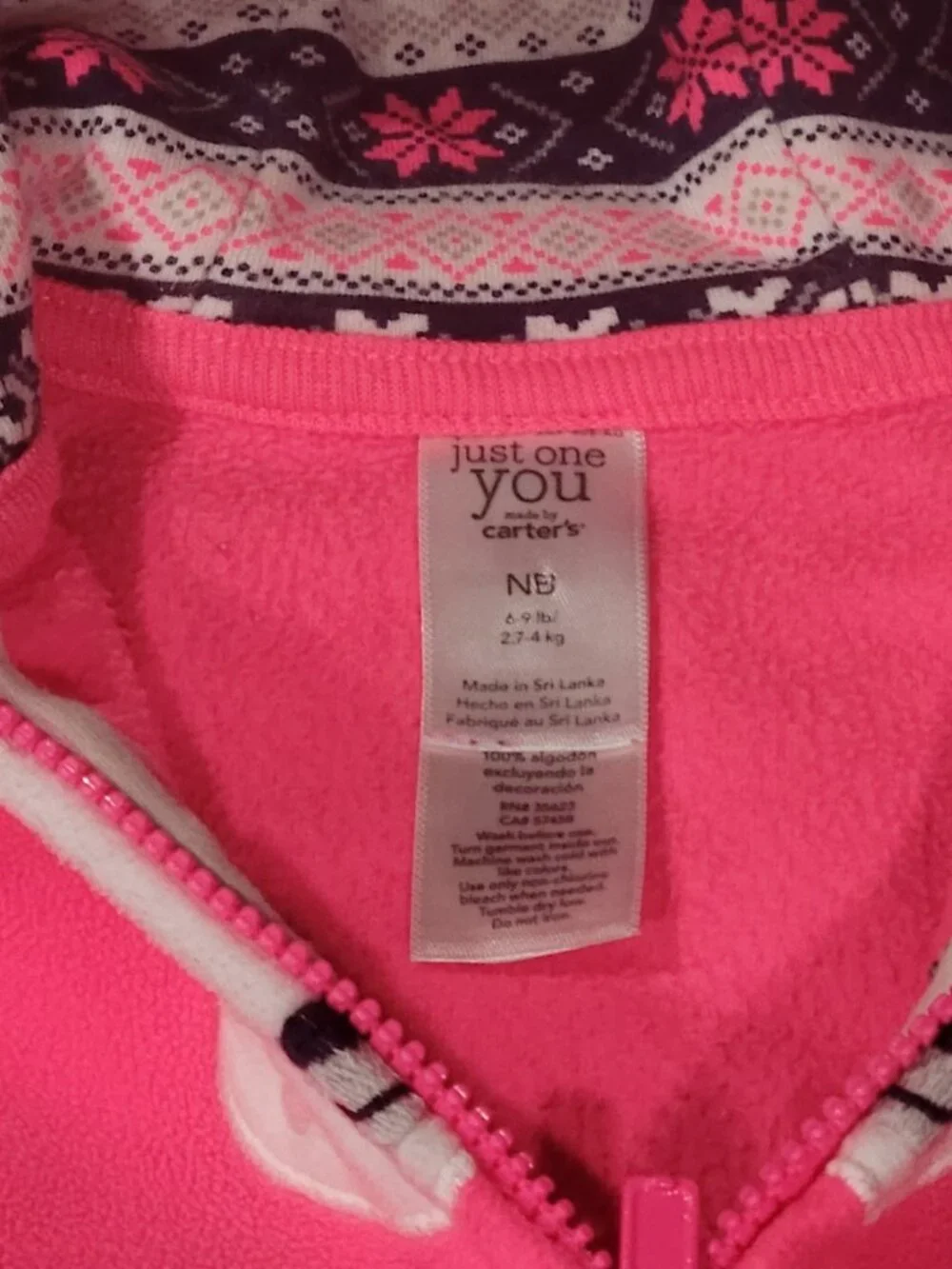 Carter's Just One You NB 2 Pc Bear Hoodie Leggings Set Pink Fair Isle Baby Girl